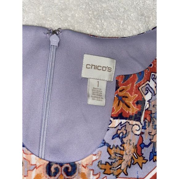 Chico's Orange Medallion Dress Chicos Size 1 US Size 8 Sheath Tile Pattern Notch - Picture 3 of 7